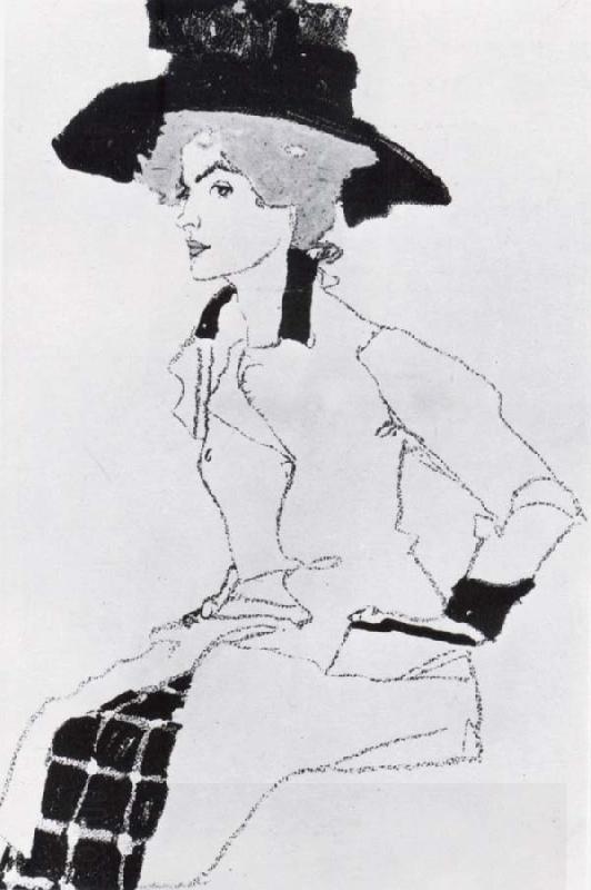 Egon Schiele Portrait of a woman with a large hat